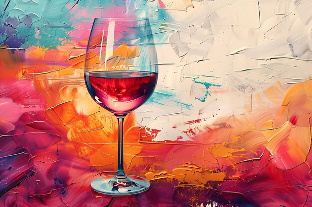 Coupe de vin avec une texture de coups de pinceau tourbillonnants Abstrait C Illustration Décor d'arrière-plan tendance