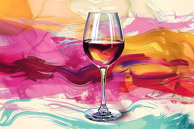 Coupe de vin avec une texture de coups de pinceau tourbillonnants Abstrait C Illustration Décor d'arrière-plan tendance