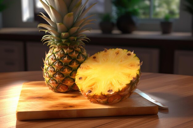 Couper l'ananas placé sur la table