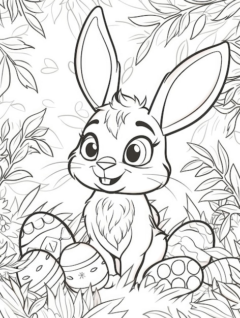 Couper le contour du dessin animé mignon lapin de Pâques avec des œufs livre de coloriage pour enfants