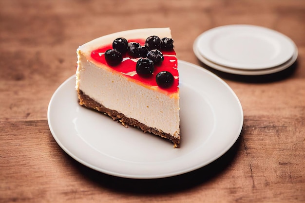 Couper des morceaux de gâteau au fromage sucré avec des myrtilles dans une sauce aux baies