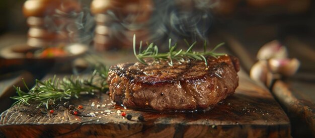 Couper le steak sur une planche à couper en bois