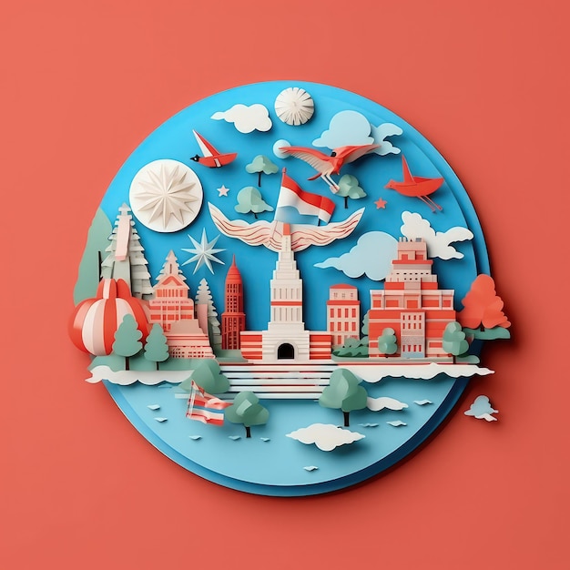 Couper à travers l'indépendance 3D Paper Cut Craft Illustration dans un style minimal