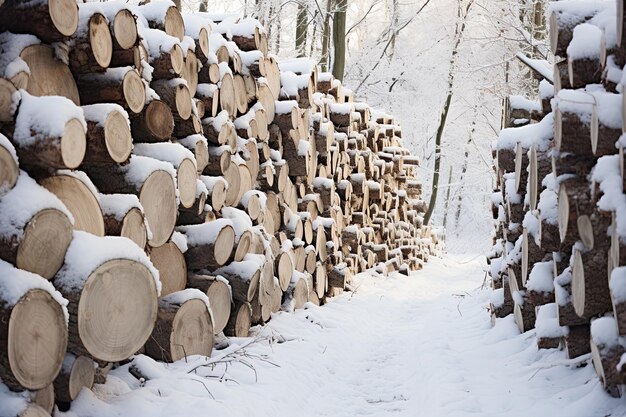 Couper les troncs d'arbres en hiver