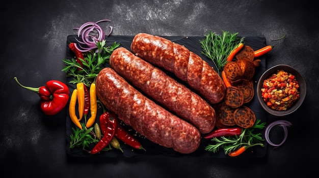 Couper la viande halal Sucuk saucisse de viande Fond de teint terne Mieux voir Espace en double Ressource créative Générée par l'IA