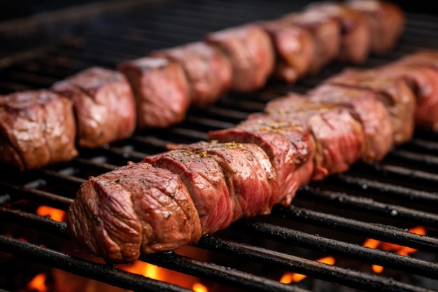 Coupes de bœuf marinées alignées sur un grill