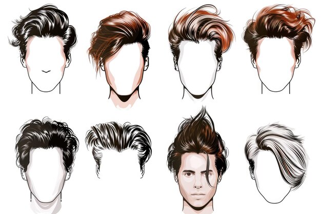 Photo coupes de cheveux à la mode pour hommes pour designers sur fond blanc