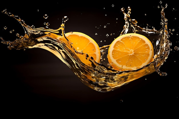 Coupez un morceau de goutte d'orange avec de l'eau d'éclaboussure de jus d'oranger