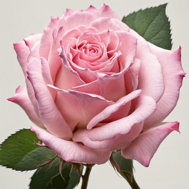 Coupez une seule rose rose en pleine floraison sur un fond blanc