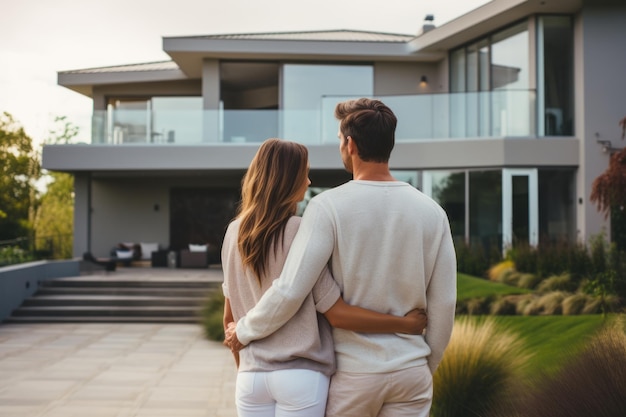 Un couple admirant une maison moderne