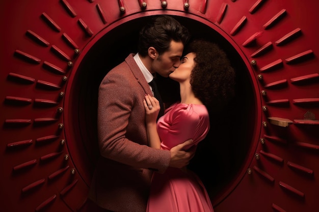 Couple affectueux s'embrassant à travers une carte de la Saint-Valentin Geste romantique