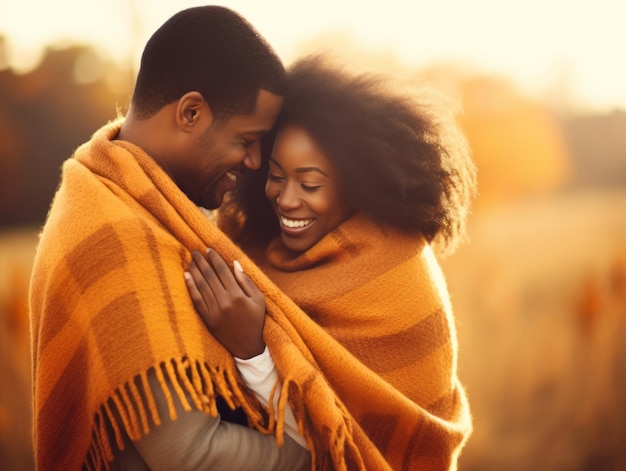 Un couple afro-américain aimant profite d'une journée d'automne romantique