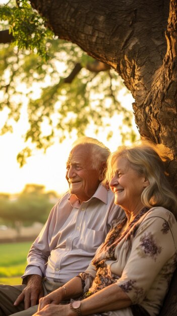 Un couple âgé assis sur un banc dans le parc.