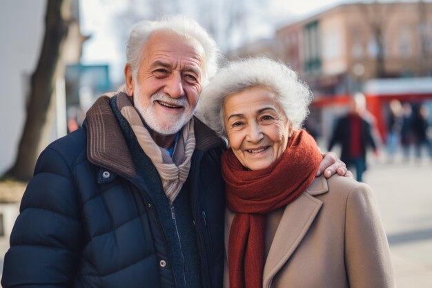 Photo un couple âgé debout ensemble dans la rue ai