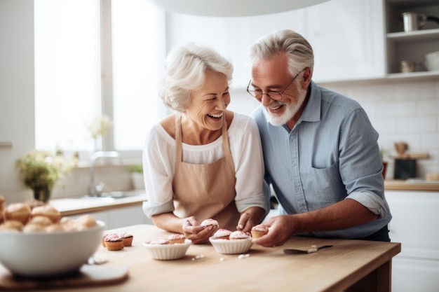 Un couple d'aînés blancs mariés cuisinent dans la cuisine.