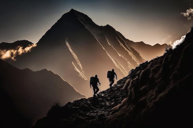 Couple d'alpinistes faisant de l'escalade Créé avec la technologie IA générative