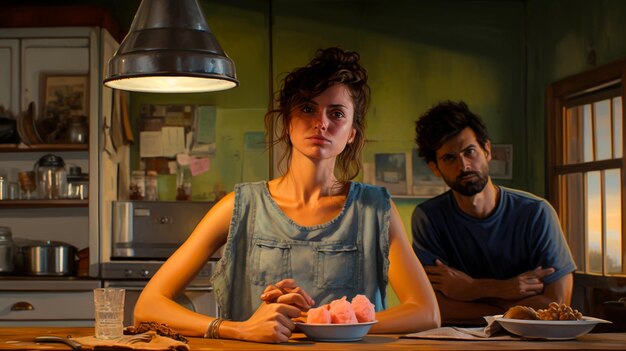 un couple d'amis prenant le petit déjeuner ensemble à la cuisine à la maison