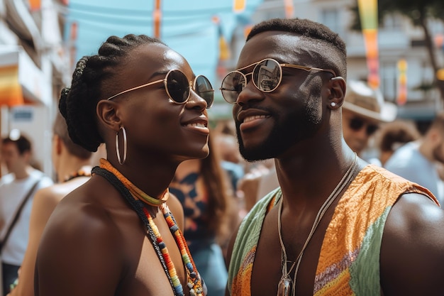 Un couple amoureux d'une bannière qui dit "l'amour est dans l'air"