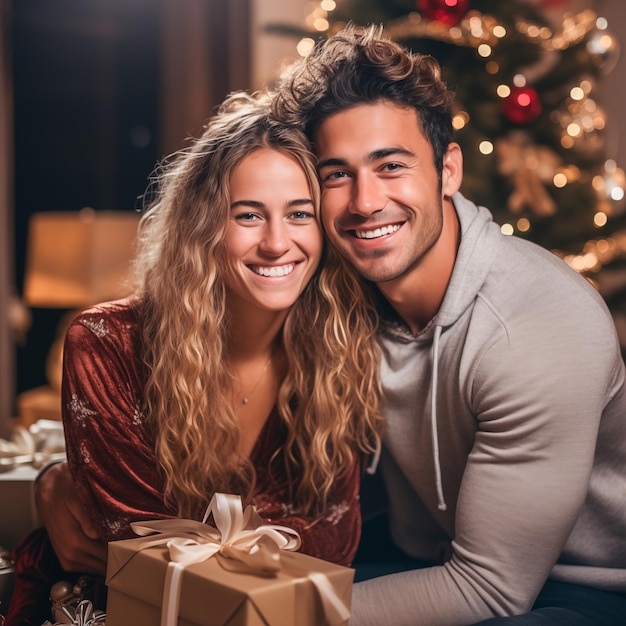 Photo un couple d'amoureux célèbre le nouvel an et noël