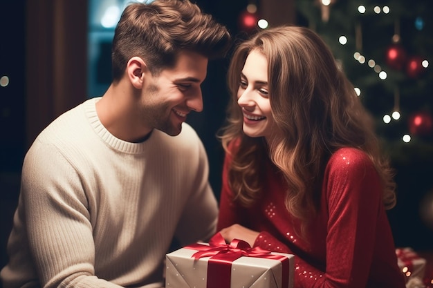 Photo un couple d'amoureux célèbre le nouvel an et noël