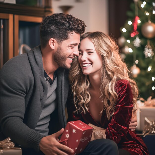 Photo un couple d'amoureux célèbre le nouvel an et noël