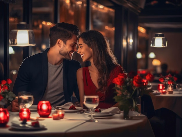 Photo un couple amoureux célèbre la saint-valentin avec un dîner romantique dans un restaurant.