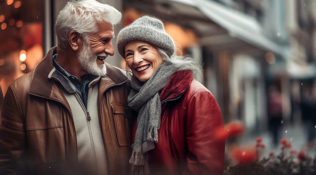 Un couple amoureux d'un chapeau rouge et d'une veste