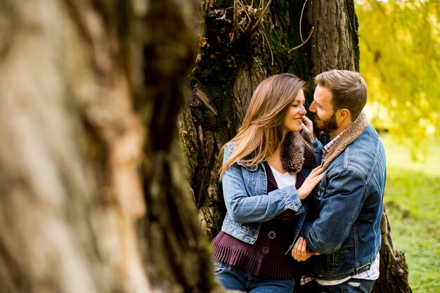 Couple d&#39;amoureux dans le parc d&#39;automne