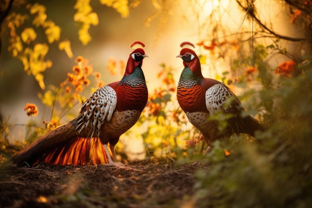 Un couple d'amoureux de faisans dans la nature