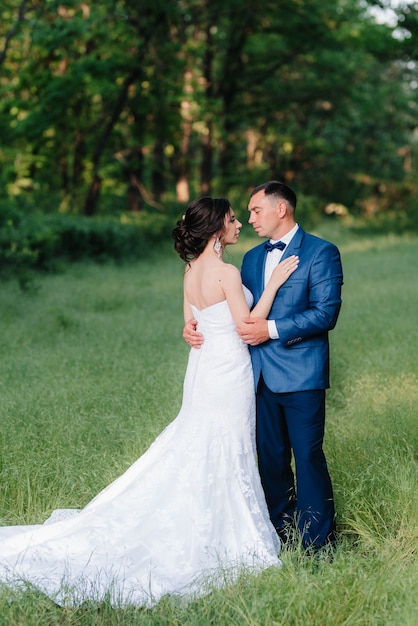 Un couple amoureux un gars et une fille sur une promenade dans la ceinture de la forêt