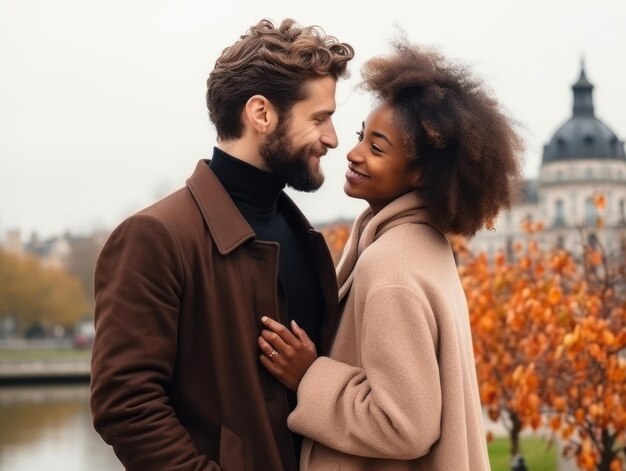 Photo un couple amoureux interracial profite d'une journée d'hiver romantique