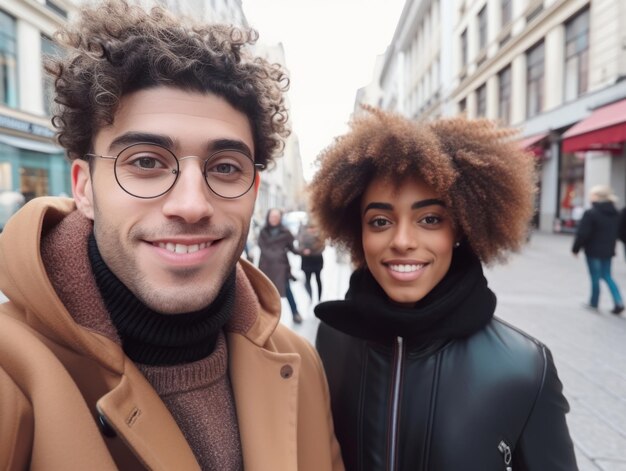 Photo un couple amoureux interracial profite d'une journée d'hiver romantique