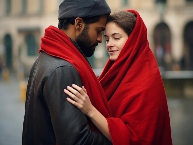 Photo un couple amoureux interracial profite d'une journée d'hiver romantique