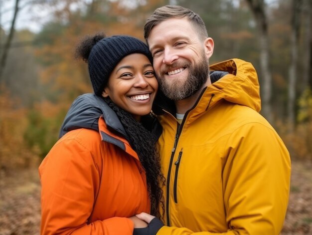 Photo un couple amoureux interracial profite d'une journée romantique d'automne