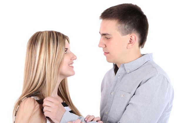 Couple d'amoureux isolé sur blanc