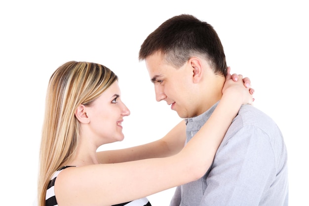 Couple d'amoureux isolé sur blanc