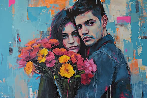 Un couple amoureux peint dans un tableau