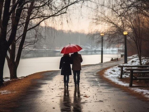 Un couple amoureux profite d'une journée romantique d'hiver