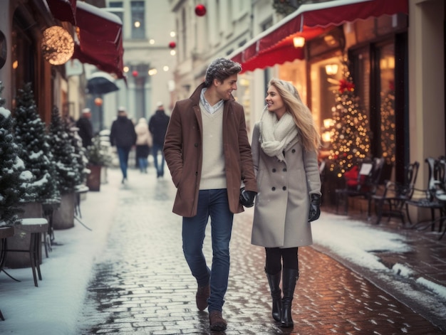 Un couple amoureux profite d'une journée romantique d'hiver