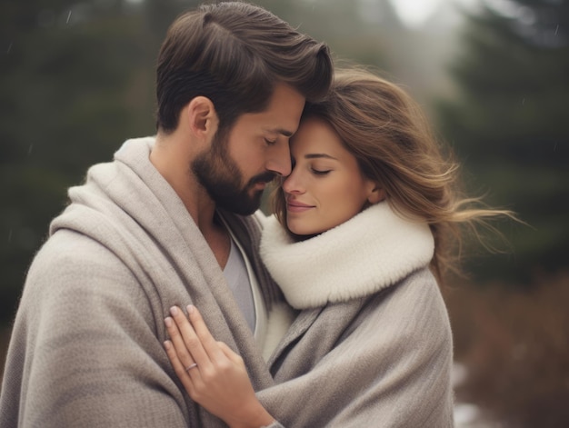 Un couple amoureux profite d'une journée romantique d'hiver