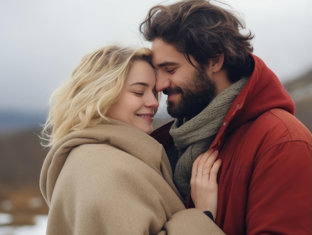 Un couple amoureux profite d'une journée romantique d'hiver