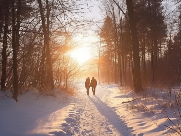 Un couple amoureux profite d'une journée romantique d'hiver