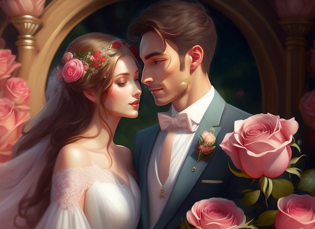 Un couple amoureux des roses