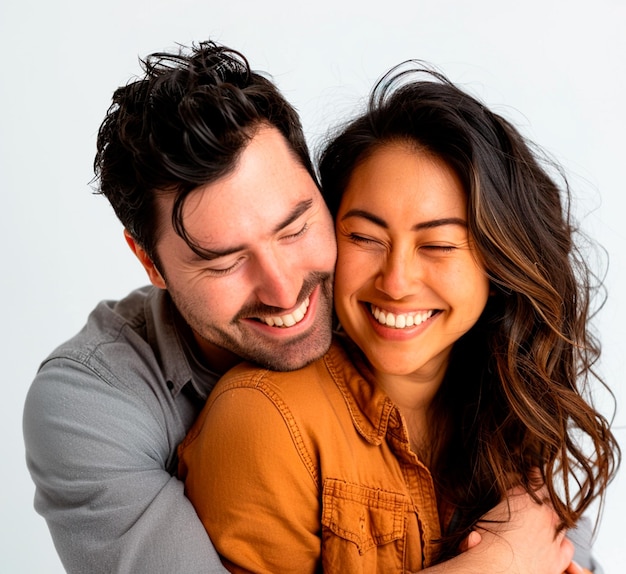 Photo un couple d'amoureux s'embrassant sur un fond blanc