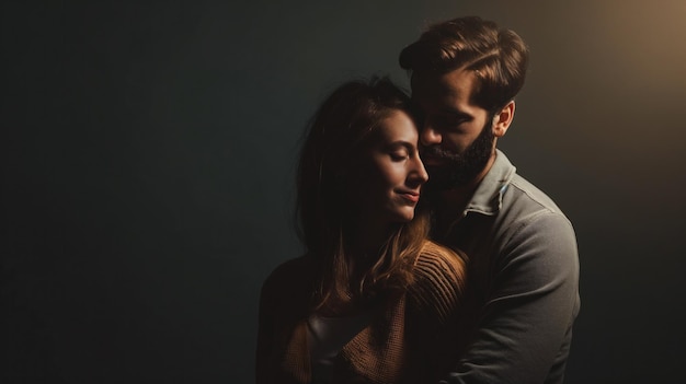 Un couple d'amoureux s'embrassent le jour de la Saint-Valentin L'amour et les câlins ensemble vacances de loisirs L'homme embrasse la femme