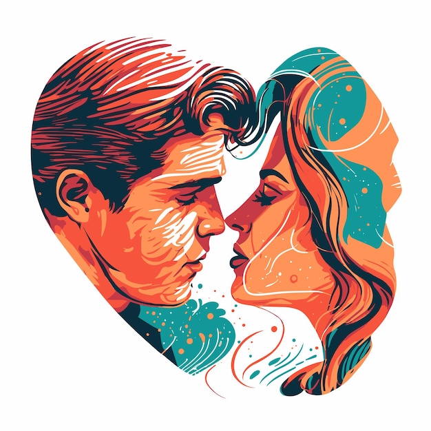 Couple amoureux s'embrasser amour Saint Valentin carte de voeux homme et femme étreindre illustration de relation