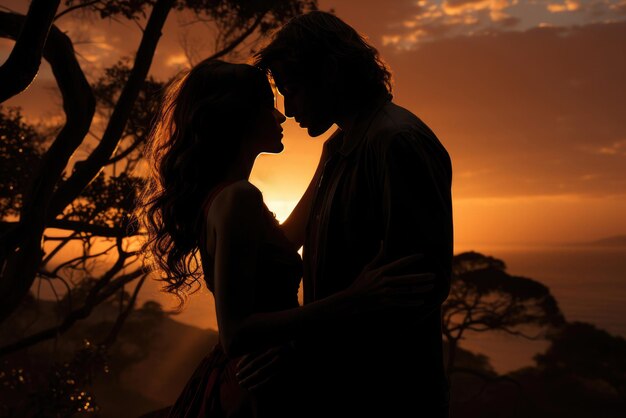 Photo un couple amoureux se promène le long du rivage ou de la plage au coucher du soleil