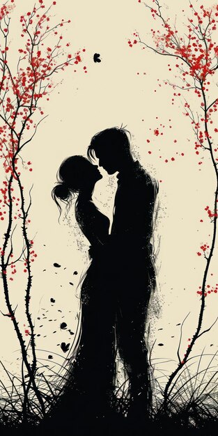 Un couple amoureux en silhouette