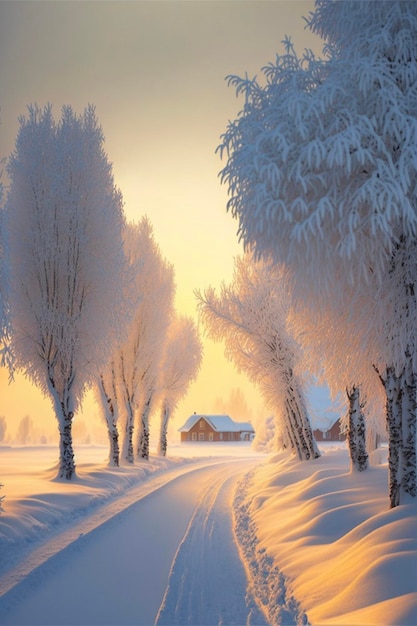 Couple d'arbres qui se tiennent dans la neige ai générative