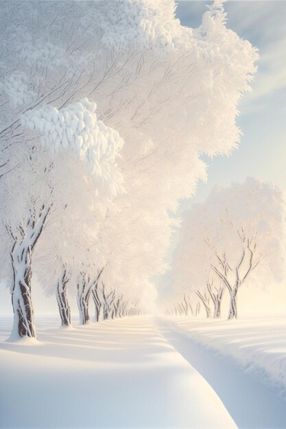 Couple d'arbres qui sont dans la neige générative ai